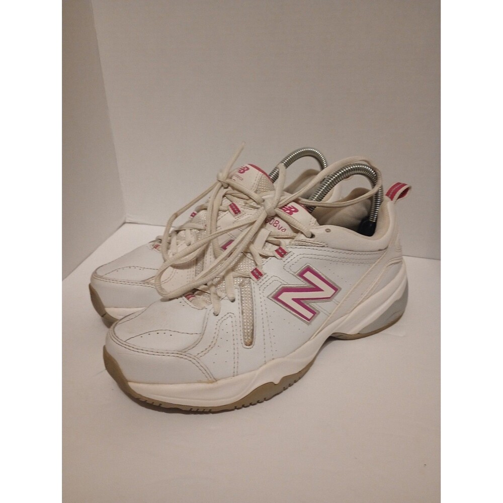 Womens New Balance 608v4 Cross Trainer White/Pink Leather Sneakers Sz 8